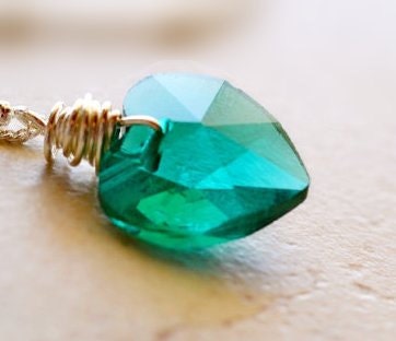 Heart Necklace in Red or Teal Green, Romantic Jewelry for Women on Sterling Silver