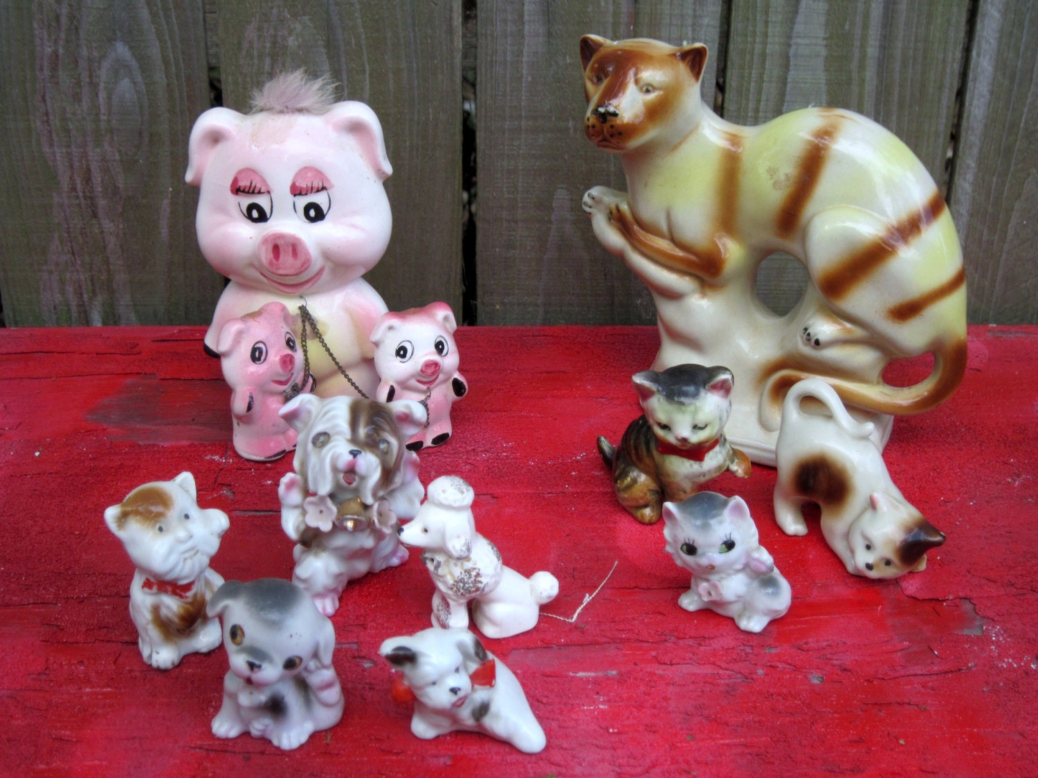 Vintage Ceramic Animals Instant Collection of Dogs, Cats, Pigs and Tiger