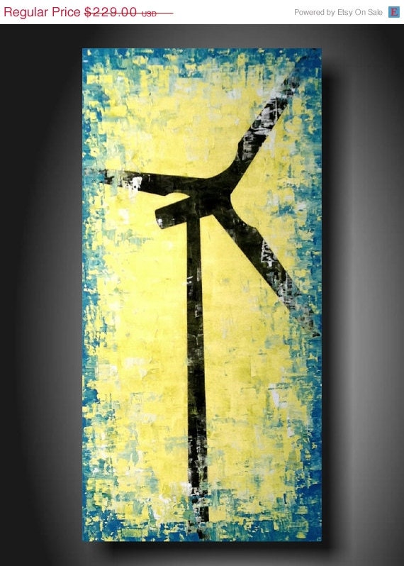 ART PAINTING SALE Art original Abstract painting Jmjartstudio Original Painting Lime  18 X 36 Inches Windmill Wind Turbine------- Making a