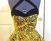 Tiger Print Rockabilly Pin Up Peplum Retro Style Front Cross Top
