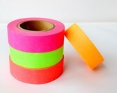 Fluorescent color Japanese Washi Masking Tape set of 4 / Hot Red, Green, Pink and Orange (15m Long, 50 percent more)
