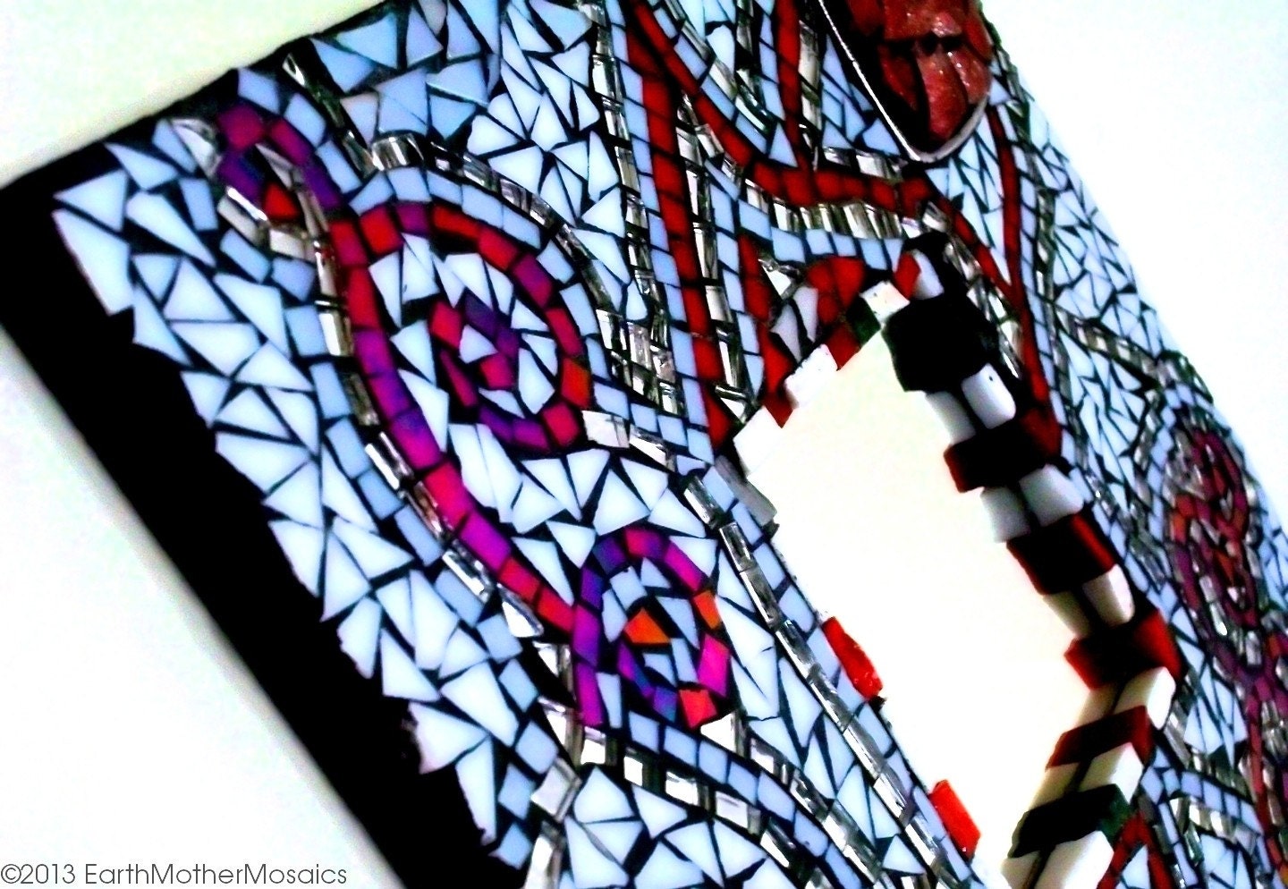 Stained Glass Mosaic Frame: Wall Hanging, Hearts, Red, White, Black, Silver