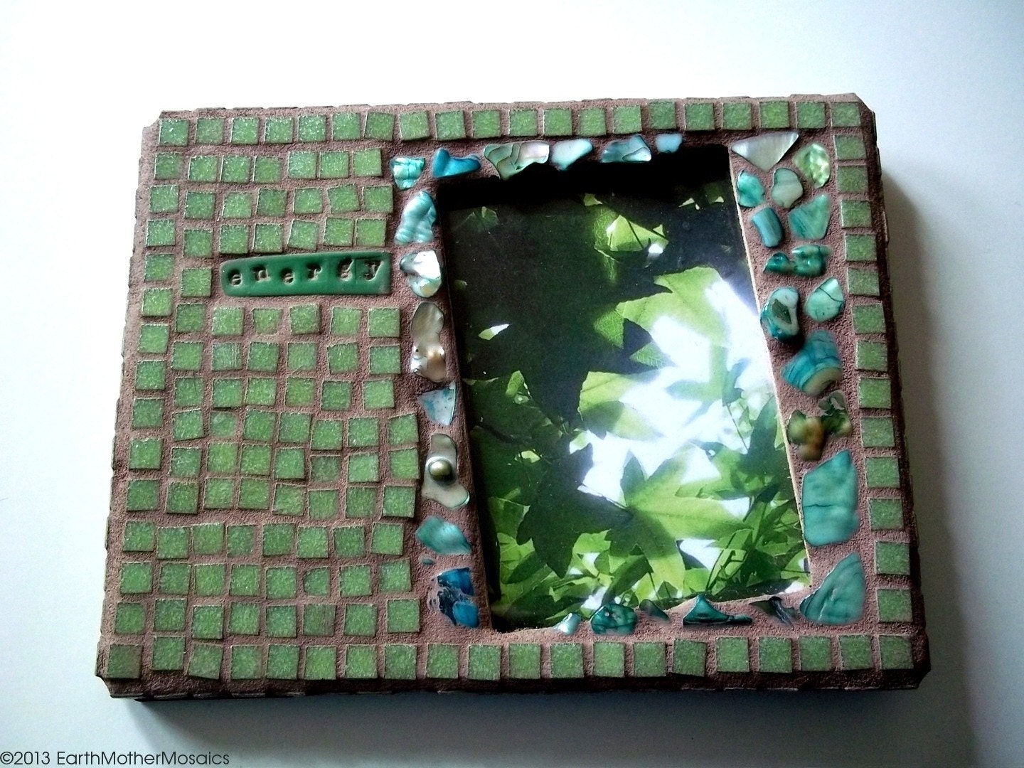 Mosaic Frame: Stained Glass, Abalone Shell, Green, Spring, Energy, Soothing