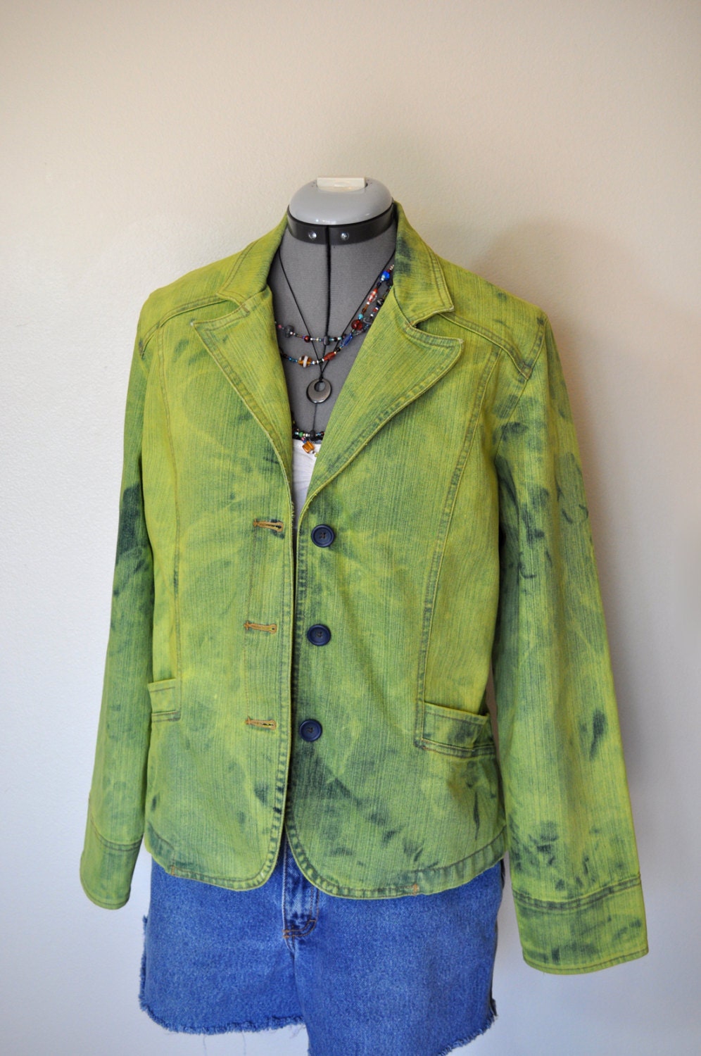 Green Medium Denim JACKET Lime Green Hand Dyed by DavidsonStudio