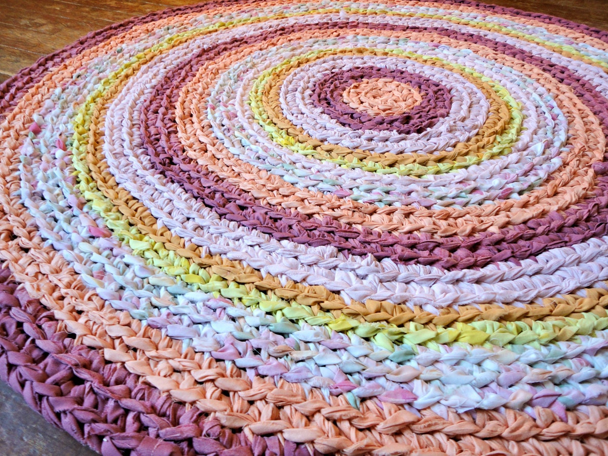 rag rug - round recycled crochet tutti frutti stripes 39 inches