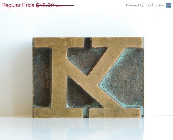 SALE 20% OFF: Brass Letterpress Type Initial Letter K