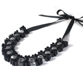 Charcoal Petite Pleated Statement Ribbon Necklace