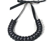 Charcoal 3 Pleat Pearl Ribbon Necklace