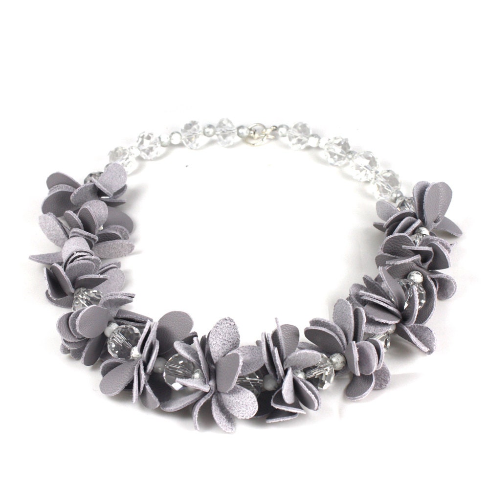 Grey Leather Petal Necklace