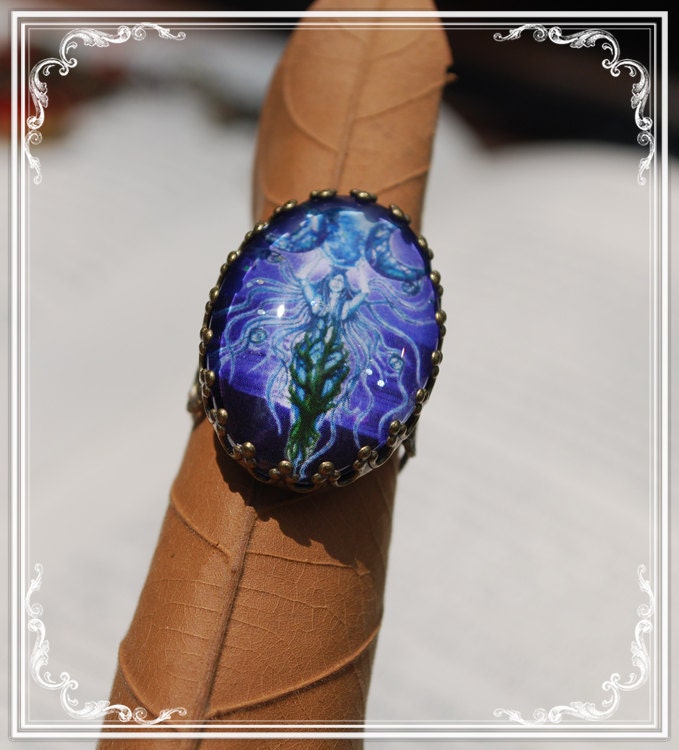 Goddess Ring - Moon Goddess -  Wearable Art - Pagan/Wiccan Art.