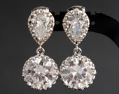 Wedding Jewelry Bridesmaid Earrings Bridal Earrings Round Cubic Zirconia Earrings Silver Post Stud Wedding Earrings