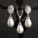 Pearl Jewelry Pearl Earrings Necklace Bridal Jewelry Set Cubic Zirconia Bridal Earrings Posts Silver White Shell Pearl Drops Wedding Jewelry