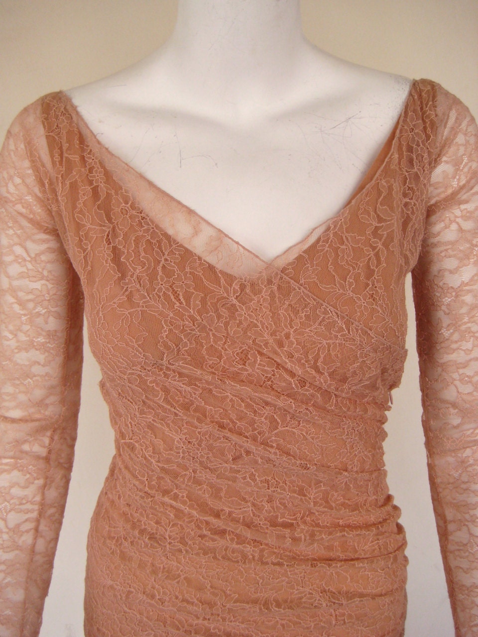 vtg CHLOE 1980s ebony fashion fair archive blush pink nude chiffon bombshell cocktail dress