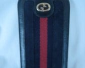 vtg GUCCI 1970s blue red logo canvas and leather eye glass case