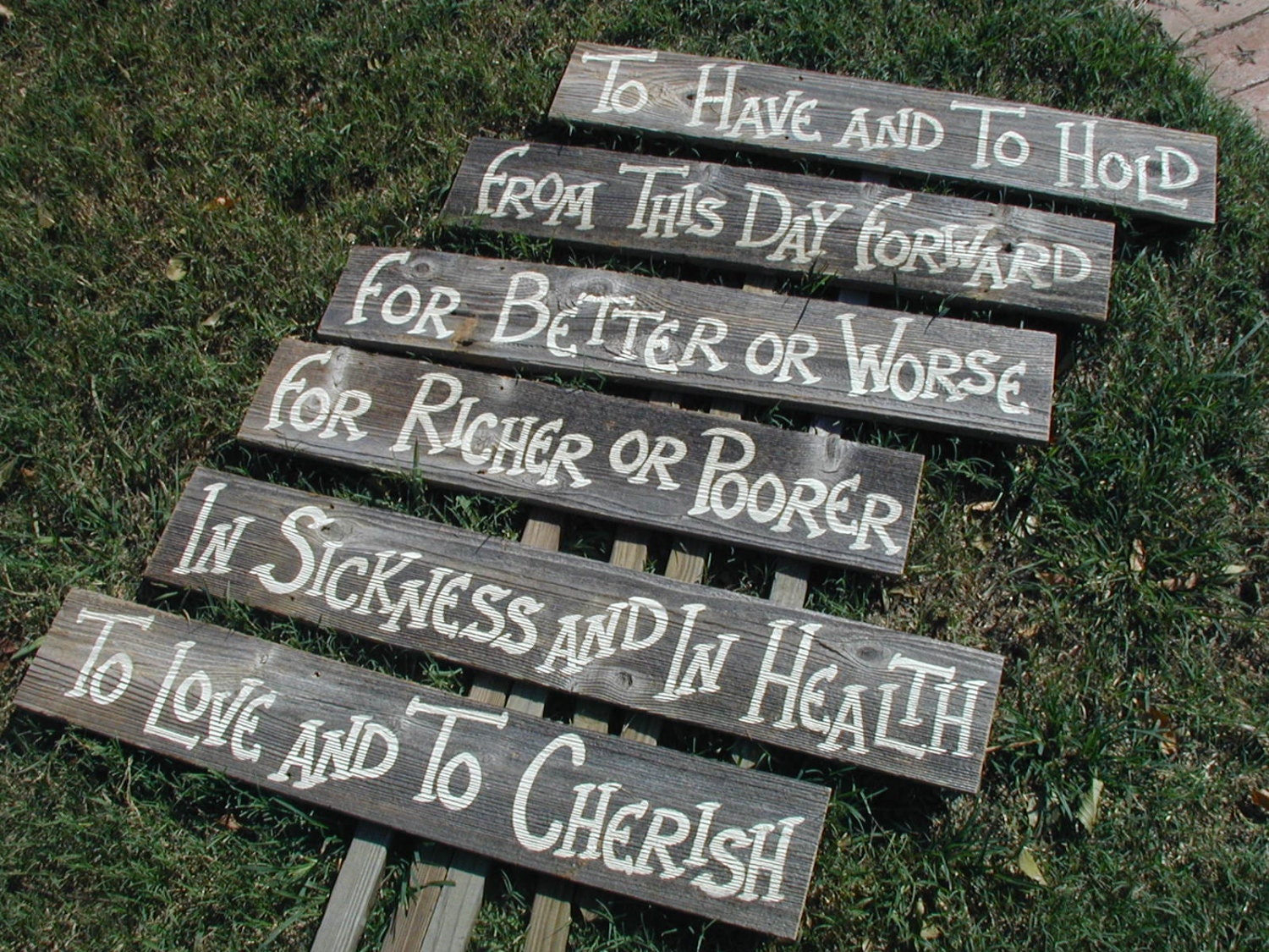 6 Traditional Vow Wood Wedding Sign  Bridal Rustic on Stake to Have and to Hold