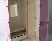 vintage pink doll trunk locker storage dress up little girl play toy retro mid century modern child children kids barbie doll baby