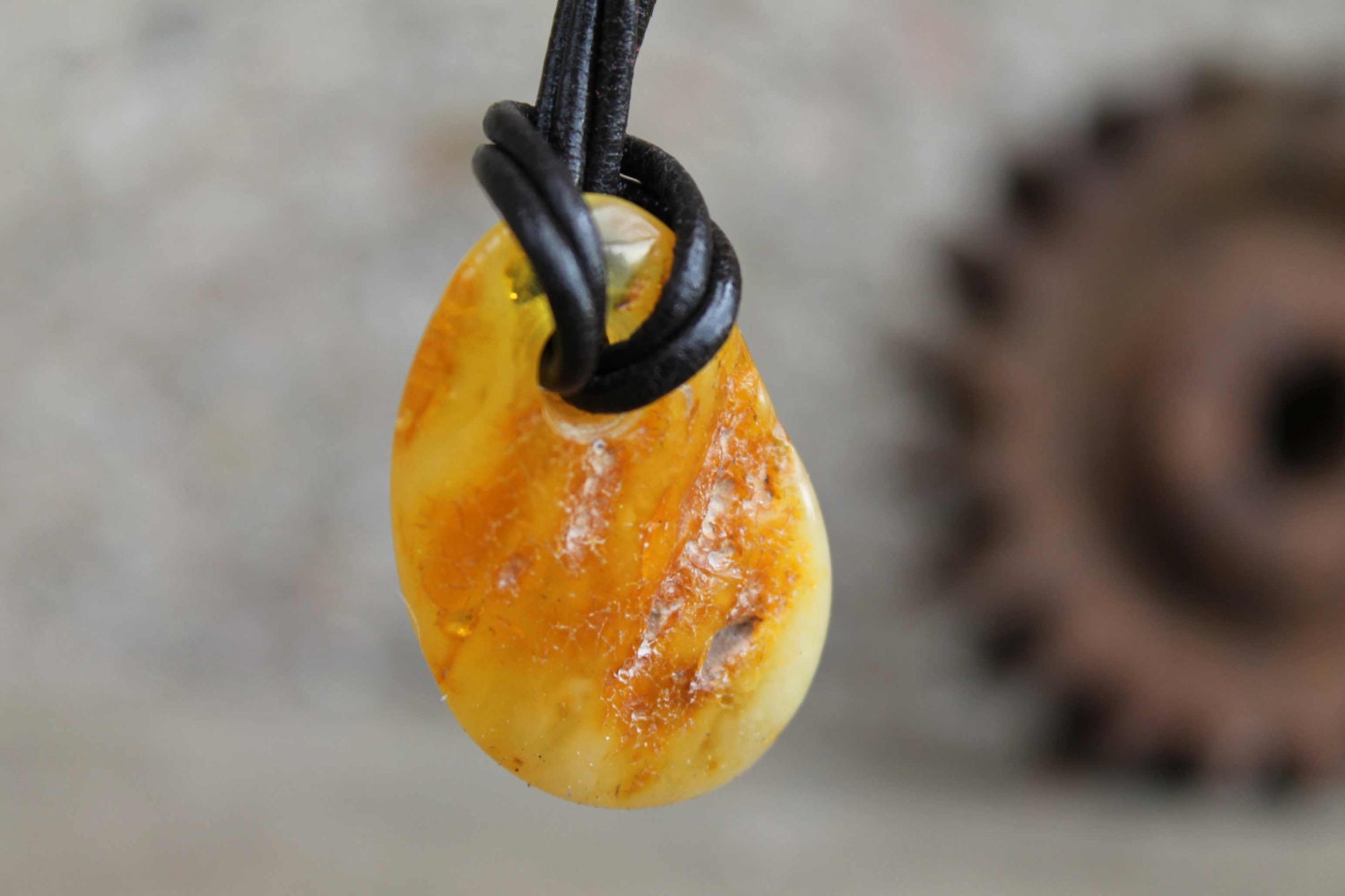 Butterscotch Oval Baltic Amber Pendant Yellow Raw Stone Charm For Man Unisex Jewelry Rustic Gift for him Dad Father's  Day