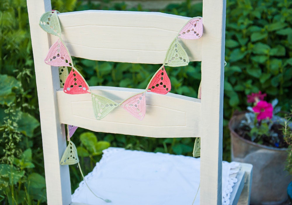 Watermelon Colors Crochet Triangle Bunting - Fairy Party Decor