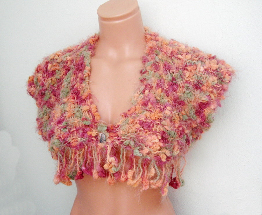 Soft Fluffy Colorful Handknited bolero,cropped sweater one button top tank
