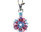 Patriotic Charm, Bag Tag, Key Ring, Keychain, Red Blue Silver Chainmaille Memorial Day