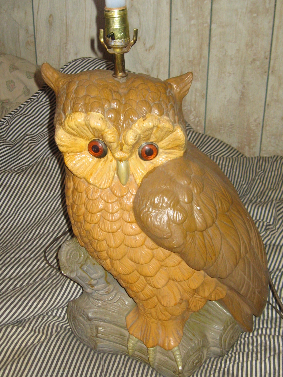 Huge Vintage chalkware Owl Lamp