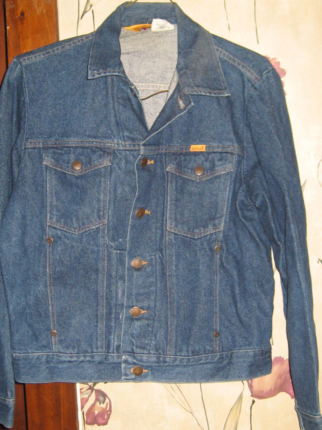 Vintage Rustler Denim skinny Jacket  70s Trucker Jean Jacket -Medium M