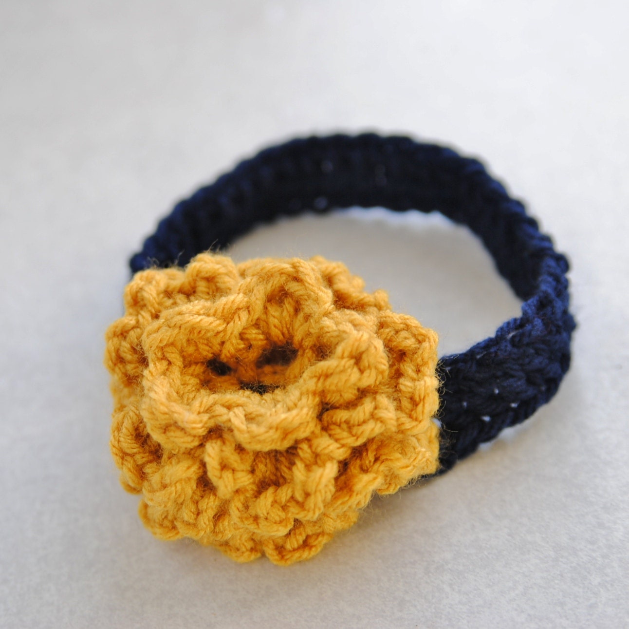 Blue and Gold Newborn Headband Infant Girl Hair Accessory Baby Take Home Shower gift Photo prop Easter Christening Baptism Large Flower