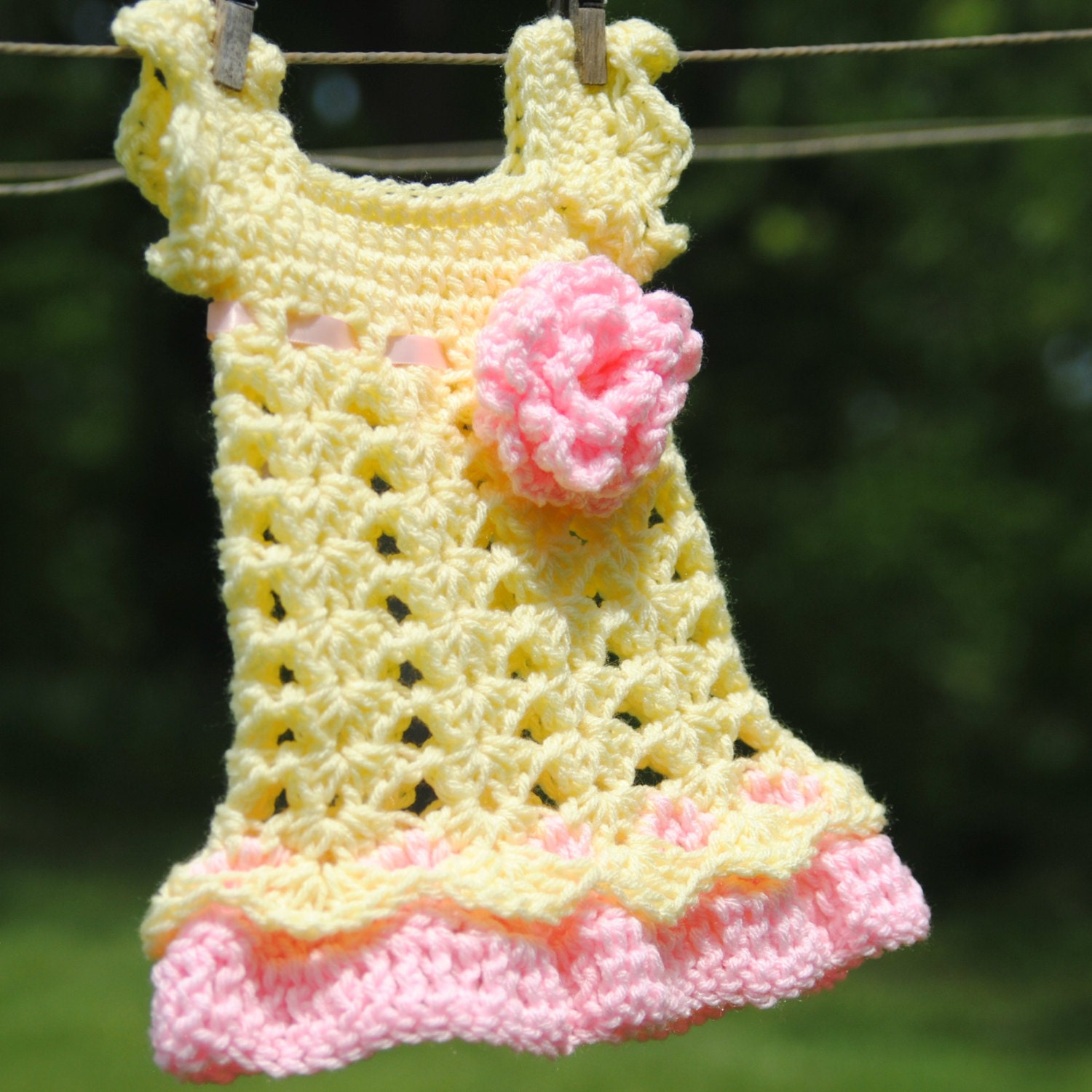 Baby Girl Take Home Yellow and Pink Outfit Infant Dress Newborn Headband Flower Photo prop First Outfit Baptism Christening Wedding