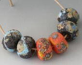 Rustic Sedona Pairs - (6) Handmade Lampwork Beads - Black, Green
