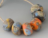Rustic Sedona Pairs - (6) Handmade Lampwork Beads - Black, Green