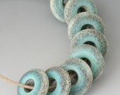 Rustic Mint Green - (8) Handmade Lampwork Beads - Green, Gray