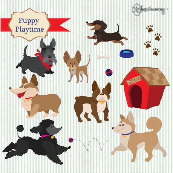 Instant Download - Pupply Playtime: Dogs Digital Clipart Set