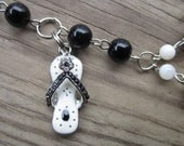 Foot Jewelry Flip Flop Charm Anklet Black White Silver Barefoot Sandal Chain
