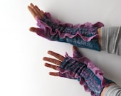 Felted Mittens fingerless gloves  -  turquoise pink amethyst blue