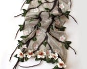 Knitted linen scarf  With Felt Flower Application    Apple blossoms