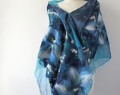 Nuno felted scarf  - Blue Turquoise flower  galaxy