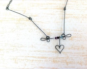 Oxidized Sterling Silver Heart Family Necklace, Oxidized Sterling Silver Birthstone Family Necklace