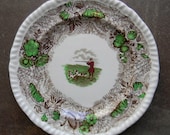 RARE Brown Polychrome Transferware Plate English Hunt Scene by Spode Copeland Field Sports