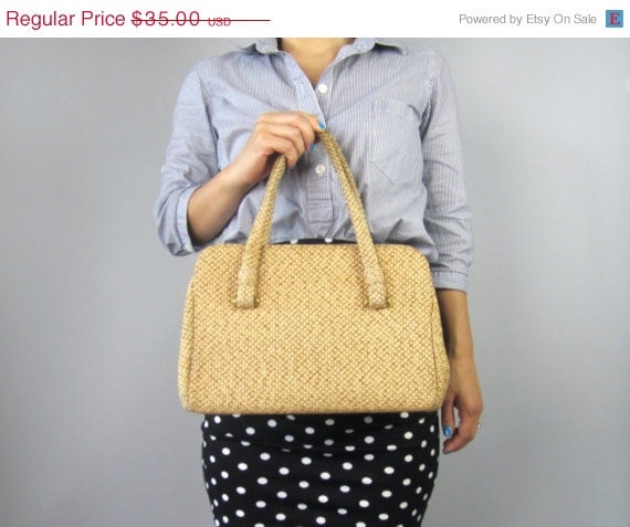 SALE Vintage 1960s Woven Straw Purse // 60s Spring Handbag // Spring Sprout