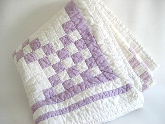 Purple and White Patchwork Quilt by MyVictorianCottage on Etsy