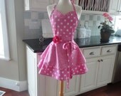 4RetroSisters "Sadie Mae" Style Womens Full Retro Apron -  Bubble Gum Pink Sweetheart Neckline
