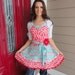4RetroSisters  "Sadie Style" Sweetheart Neckline - Pretty Blue & Red Flowers Retro Modern Apron