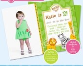 Digital Printable 5x7 Green Safari / Zoo Animal Birthday Invitation Card Template (Photoshop) PSD Il_170x135