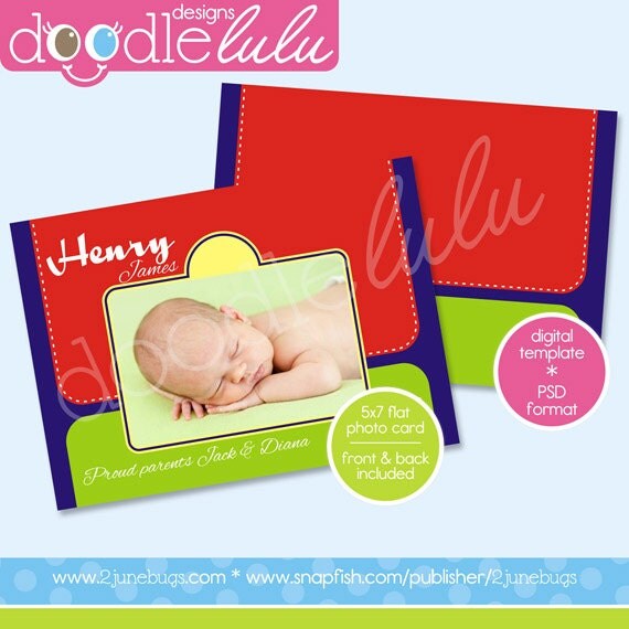 INSTANT DOWNLOAD Digital Printable 5x7 Monogram Multicolored Baby Photo Card Birth Announcement Template - from Doodlelulu by 2 june bugs Il_570xn