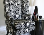 Elegant Gothic Skull Brocade Wing Back Vintage Victorian Parlor Chair