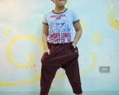 KID' s Unisex Funky Ninja Harem Pants - Dark Red Stretch Cotton Drop Crotch Pants With 2 Pockets