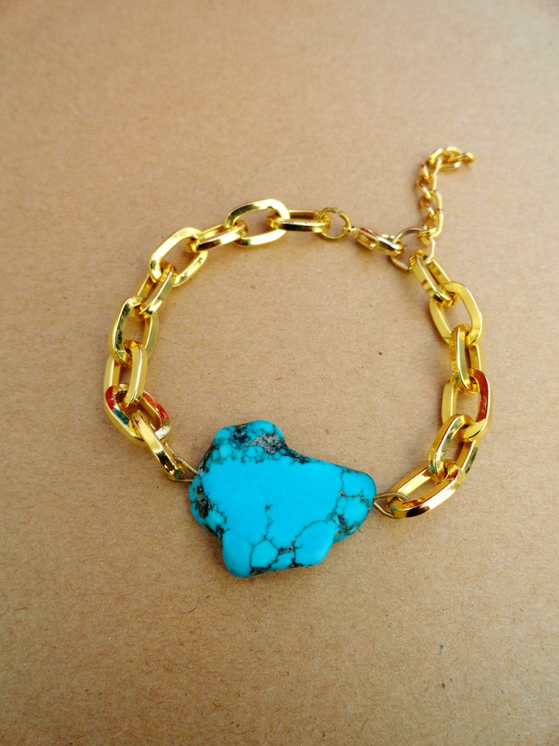 30% OFF COUPON SALE - Chunky Turquoise and Gold Chain Bracelet