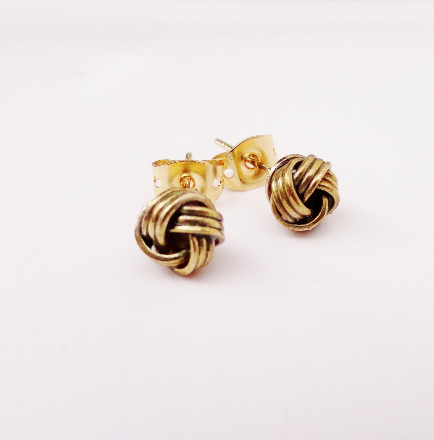 Tiny Twists - Brass Knot Stud Earrings
