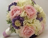Pink Periwinkle Silk Flower Bridal Bouquet Groom's Boutonniere - Wedding Bouquet Silk Flower Wedding Pink White Periwinkle Wedding Bouquet