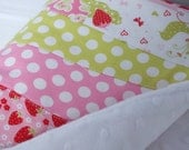 Lap or Baby Quilt Strawberries, Pinks, Greens and Reds 38 x 25
